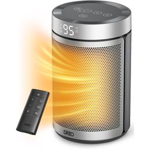 Dreo Space Heater, Portable Electric Heaters for Indoor Use with Thermostat, 112H Timer, Eco and Fan Mode, 1500W PTC Ceramic Safety Heat for Office Bedroom Home, With Remote, Silver