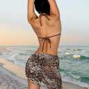 Women 3 Piece Bikini Set Sexy Swimsuits Triangle Halter Beach Skirt Bathing Suits Sarongs(Leopard, Medium)