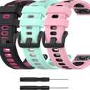 Sport Strap Compatible with Garmin Forerunner 955/955 Solar Band Breathable Silicone Watch Band Wristbands Adjustable Replacement Bands for Forerunner 955 Women&Men (NavyGreen&Black&DarkBlue) (Black&Pink&Teal)