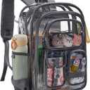 Grey Clear Backpack Heavy Duty, Large Clear Bookbag for Boys Girls Adult, See Through Book Bag Transparent Backpacks with Multiple Pockets for School College Work Casual