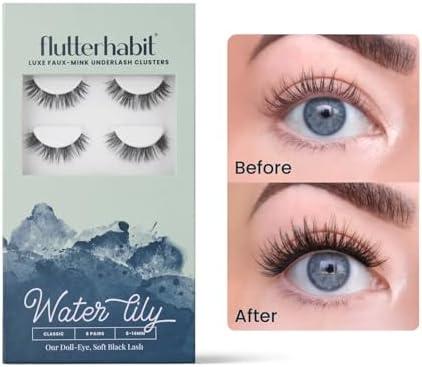 FlutterHabit Water Lily Lash Clusters for Women, Salon Quality At Home Eyelashes Extension Kit, 6 Lash Sets, No Lash Glue Included