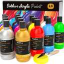 Nicpro 14 Colors Large Bulk Outdoor Acrylic Paint Set (16.9 oz, 500 ml) Rich Art Painting Supplies, Non Toxic for Multi Surface Canvas Rock Wood Leather Fabric Stone Metal Wall Craft with Color Wheel (16.9 Fl Oz (Pack of 14))