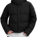 IUK 800 Fill Short Down Puffer Jacket, Relaxed Fit Lightweight Ski Winter Jacket & Coat Snap Button Puffy Cropped Outerwear, Size M