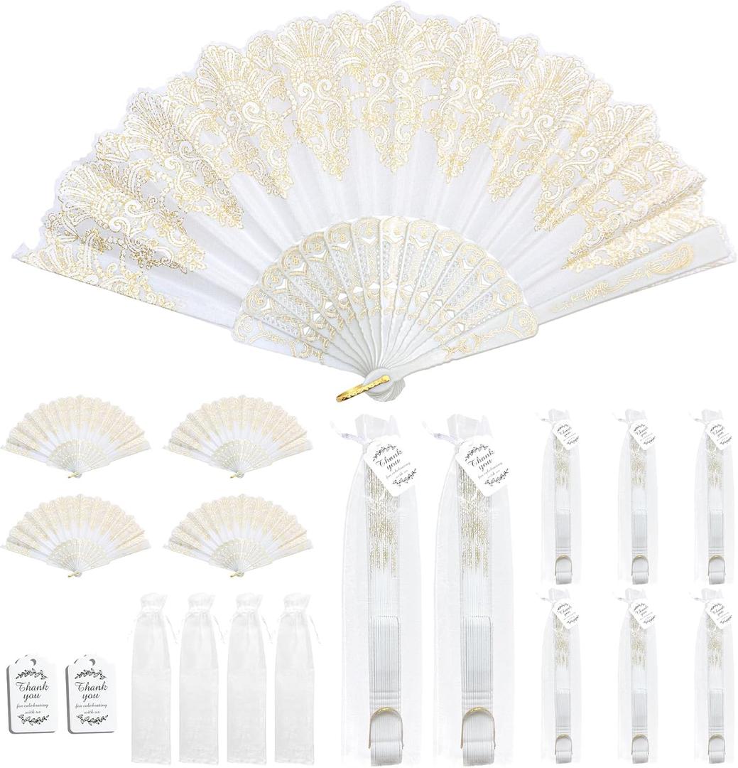 EOSAU Handheld Chinese Folding Fan Hand Fans for Women Foldable Bulk for Party Wedding Church Dancing (50 Pack White)