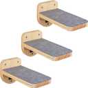 ESPETS Set of 3 Natural Wood Cat Wall Steps Floating Ladder Stairs- Wall Mounted Wooden Cat Shelves and Perches - Holds up 30lbs