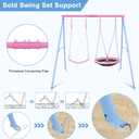 Lunafun Swing Set, 440lbs, Heavy-Duty A-Frame Metal Outdoor SwingStand, 1 Saucer & 1 Belt Swing seat for Playground, Backyard Pink