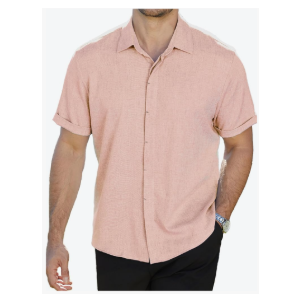 Mens Linen Shirts Button Down Short Sleeve Shirt Casual Stylish Beach Vacation Tops Breathable Wrinkle Resistant. Size 2XL