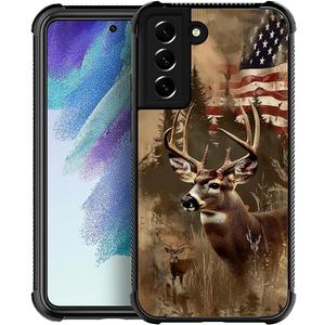Phone Case Compatible with Samsung Galaxy S22 Plus- Wireless Charging Compatible,HH Hunting Deer Forest USA Flag TPU Bumper and Hard PC Pattern Back Case