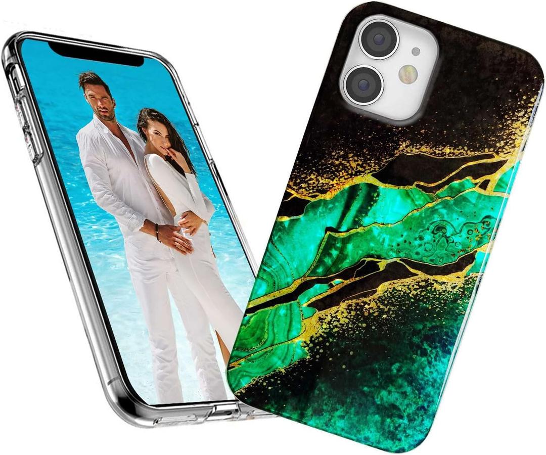 for iPhone 11 Case for Girl Women Men,Glitter Pearly Shell Luster Sparkle Bling Soft TPU Slim Thin Protective Phone Case Cover for iPhone 11 6.1,Fashion Emerald Green Gold Marble