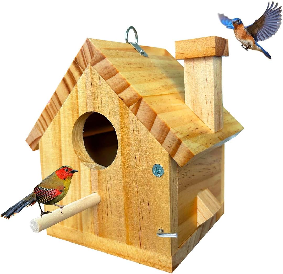 Bird Houses for Outside Clearance, Bird House Natural Wood Birdhouse with Pole, Hanging Blue Bird Houses for Outdoors Garden Country, Finch Cardinals Swallow Wren Bluebird House