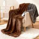 Eastsora Electric Heated Blanket Throw 50''x60'' Soft Dual-Sided Flannel, 12 Heat Settings, Smart Timer, ETL & FCC Certified, Machine Washable (Brown & Gray, Single(50"x60"))