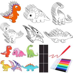 Gemscream 30 Pcs Dinosaur Painting Crafts Kit for Kids Magnets Color Your Own Dinosaur Cutouts Party Favors for Kids DIY Art Birthday School Classroom Activities Ornaments, Max Side 3.15 Inches
