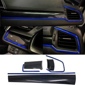 GZXinWei 6Pcs Carbon Fiber Grain Console Center Dashboard Cover Trim Decorative Sticker for Honda 10th Gen Civic 2016 2017 2018 2019 2020 (Black and Blue)