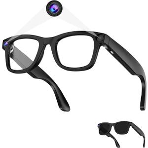 AI Smart Glasses - 800W HD Camera, 1080P Video, Voice Control, Bluetooth/Wi-Fi, 220mAh Fast Charging, Lightweight for Hands-Free Recording(Anti-Blue Lights & Sunglasses Lenses Included-Black)