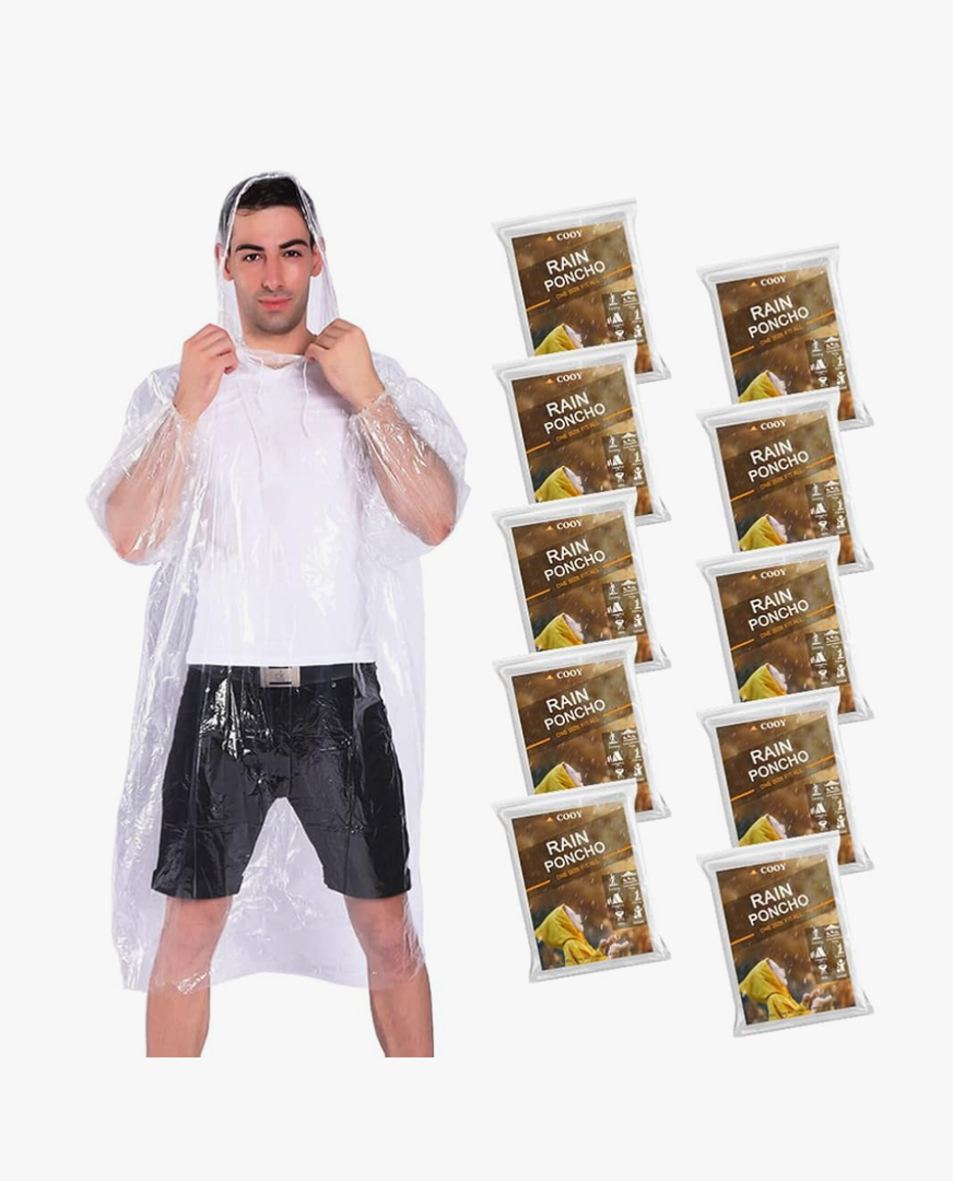 Rain Ponchos,with Drawstring Hood （10 Pack） Emergency Disposable Rain Ponchos Family Pack for Adults,Clear