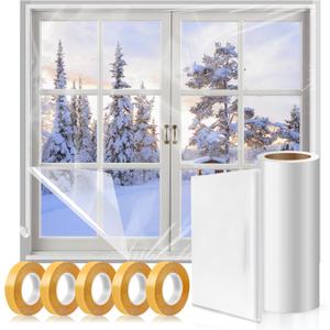 Window Insulation Kit, 63  394" and 87  110"Plastic Window Coverings for Winter, Thicken Window Shrink Film Insulator Kit Windows Waterproof Winterizing with Double-Sided Tape