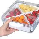 KALWEL,Dry Fruit Tray,Snack Platter with Lid,Appetizer Serving Tray,Fruit Trays for Serving for Party,Fruit Tray with Lid,Suitable for Fruits,Nuts,Dried Fruits,Snacks, Candy (One Clip Is Missing)