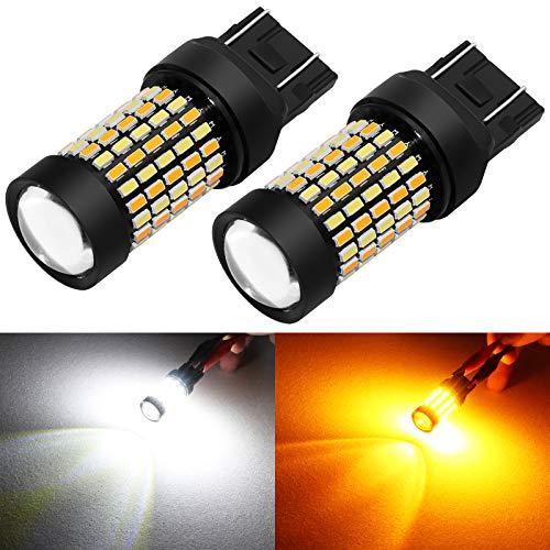 PHINLION Super Bright White Amber Dual Color Switchback 7443 7443na 7444 7444na LED Bulbs with Projector for Car Front Turn Signal Parking Lights
