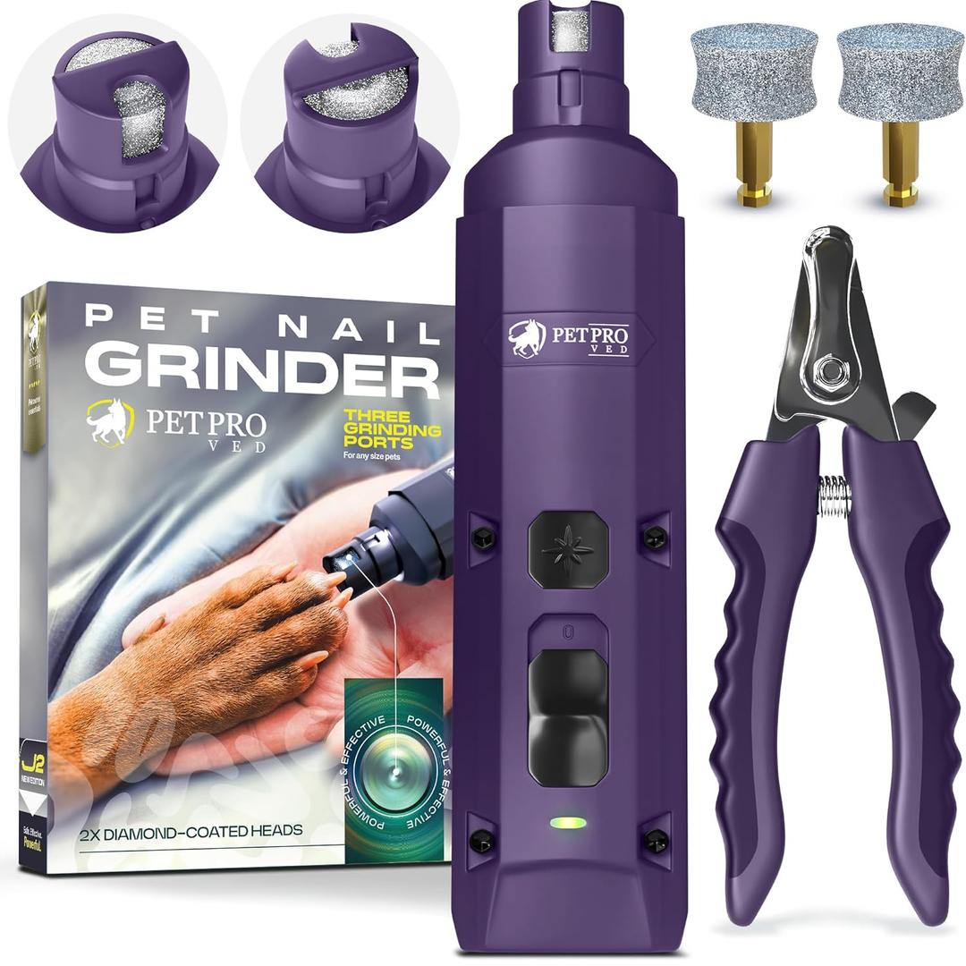 PETPROVED Dog Nail Grinder Quiet Dog Nail File Pet Nail Grinder for Dogs Quiet Cat Nail Trimmer for Large Dogs Small Medium Dog Toenail Grinder Electric Dog Nail Trimmer for Small Dogs (Purple)