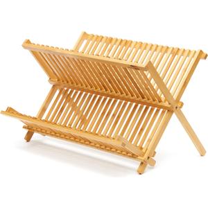 RoyalHouse Premium Natural Bamboo Dish Rack, Collapsible Dish Drainer, Foldable and Compact Dish Drying Rack for Kitchen Counter