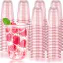 Xuelimei 16oz Disposable Stemless Glasses, PET Disposable Drinking Cups, Cold Party Clear Plastic Wine Glasses for Parties Birthday, Wedding, Meeting, Christmas Party Supplies (70, Pink)