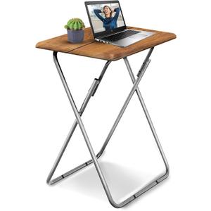 Tv Trays Folding Tv Table, Dinner Table for Eating with Sturdy Metal Frame, Small Foldable Snack Trays Table for Living Room, Couch,Sofa, Bed, No Assembly Required (Yellow Brown)