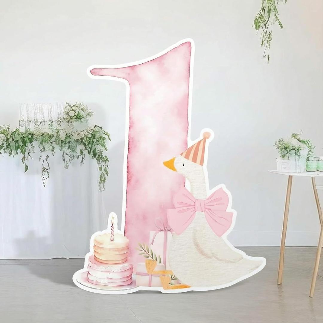 Croblissful One Silly Goose Party Decorations 1st Birthday Backdrop Duck Animal Background Prop for Birthday Baby Shower Party Supplies(Watercolor Pink,One Goose)