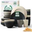 Homienly Kitchen Wheat Straw Dinnerware Set 40 PCS - Dinner Plates, Cereal Bowls, Wheat Straw Cups Set, Microwave and Dishwasher Safe Dishes Set, Unbreakable Dish Set for Party, Outdoor(Grey Stone)