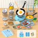 Kids Cooking Set Real for Ages 8-12, Real Mini Kitchen Tools with Stove Burner & Safe Knife, Montessori Cooking Toys for Boys & Girls, Easy Beginner Cooking Gift Blue