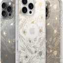 LONLI Hue Case for iPhone 16 Pro - [360 Shock-Absorbent Bumper] - [Cute and Unique Phone Cover for Girls and Women] - Gold Floral
