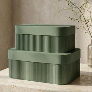 Decorative Storage Boxes with Lids  Set of 2 Beautiful Fluted Cardboard Organizer Bins for Your Home Bookshelf Decor to Safely Store Your Documents, Memory Box Items and Other Keepsakes in Style (Sage)