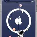 LUHOURI for iPhone 17 Pro Max Case with Screen Protector - Wireless Charging - Crystal Acrylic Clear - Fashionable Designs for Women Girls - Slim Fit Protective Phone Cover, Astronaut in The Space