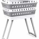 Collapsible Laundry Basket with Wheels & Folding Legs - 13.5 Gallon (51L) Large Foldable Pop-Up Clothes Hamper, Ergonomic Elevated Height, BPA-Free, Space Saving for Home & Dorm (Grey/White), 22 Gallon