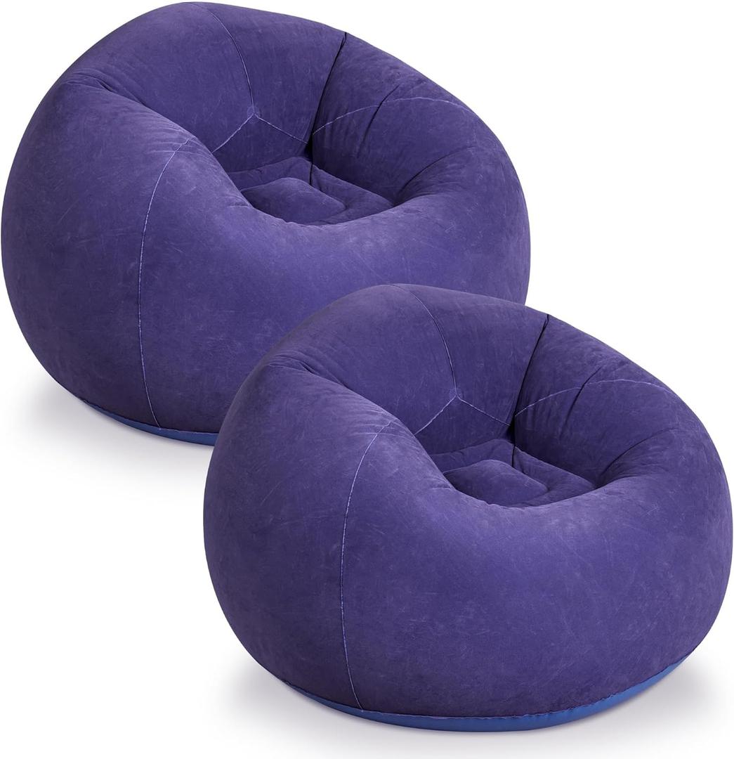 WLIVE 2 Pcs Bean Bag Chair for Kids Adults, Inflatable Chair, No Filler, Comfy, Suit for Dorm Gaming Room Indoor Outdoor, 2 Purple