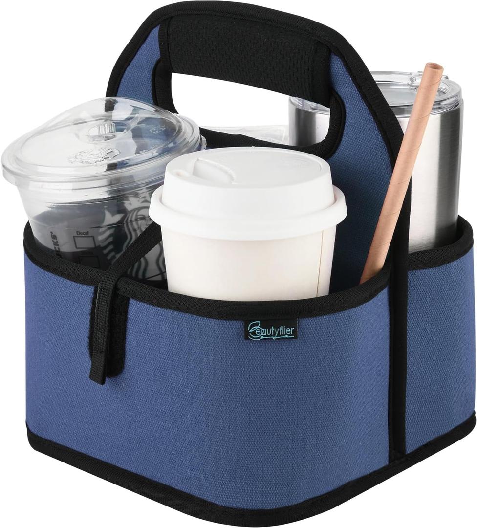 Beautyflier Reusable Insulated Coffee Cup Carrier, Portable Drink Carrier for Delivery, Drink/Cup/Coffee Holder with Handle for Take-Out Coffee (Blue)