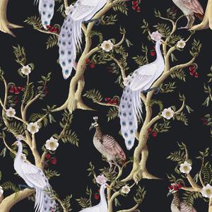 CRE8TIVE Chinoiserie Peacock Wallpaper Dark Floral Peel and Stick Wallpaper Vintage Bird Peony Tree Wall Mural Removable Self Adhesive Vinyl Contact Paper for Bedroom Bathroom Walls Cabinets 12"x118"