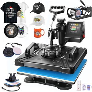AKEYDIY Professional 5 in 1 Heat Press Machine for t Shirts Digital Heat Press Combo 12" x 15" 360-degree Swing Aweay Shirt Press Machine Sublimation Heat Press for T Shirts Mug Hat Plate