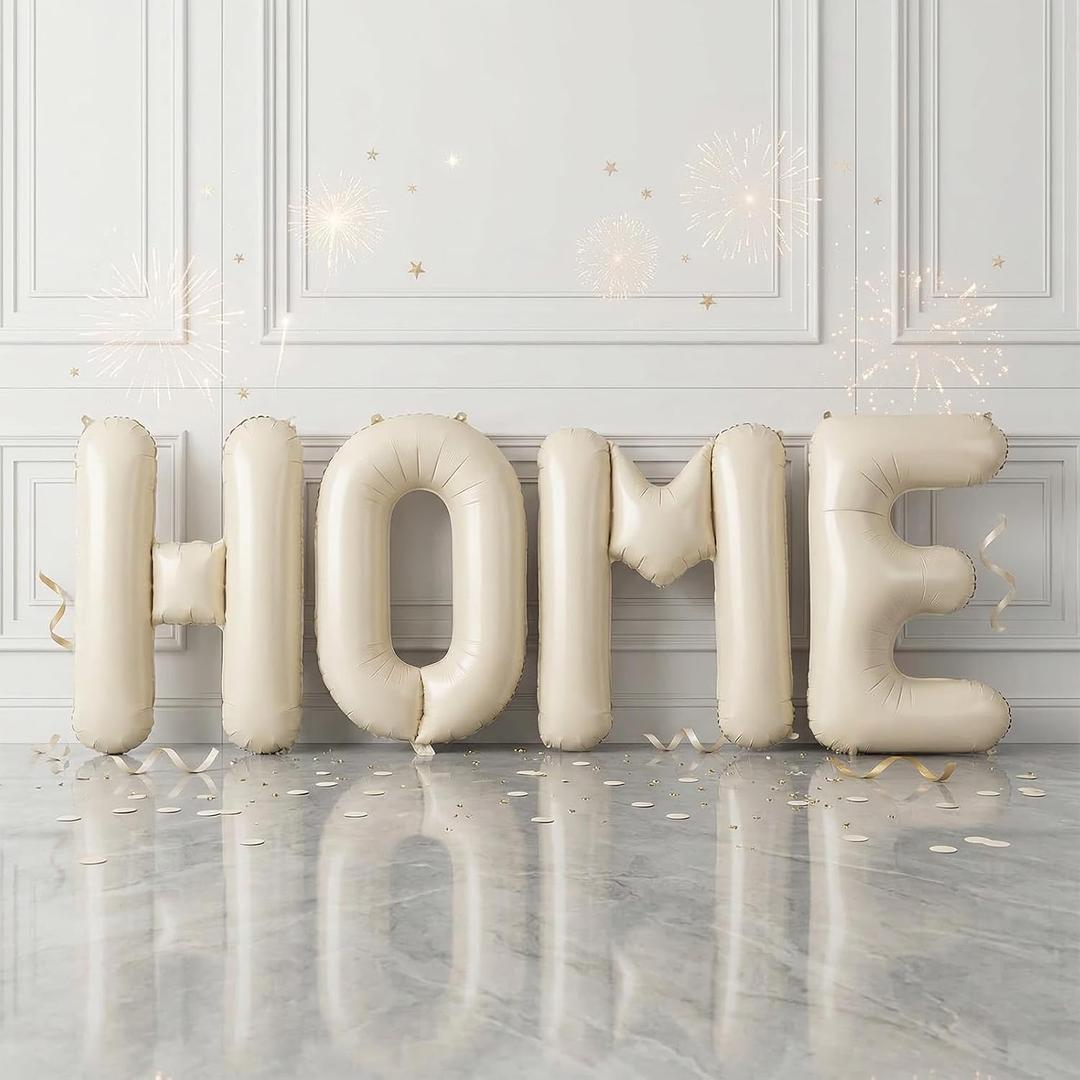 40 Inch Beige HOME Balloons, Large Cream Letter Balloon for Housewarming Party Decor, Ivory White New Home Welcome Balloon Banner Balloons Sign for Sweet House Warming Homecoming Party Decorations