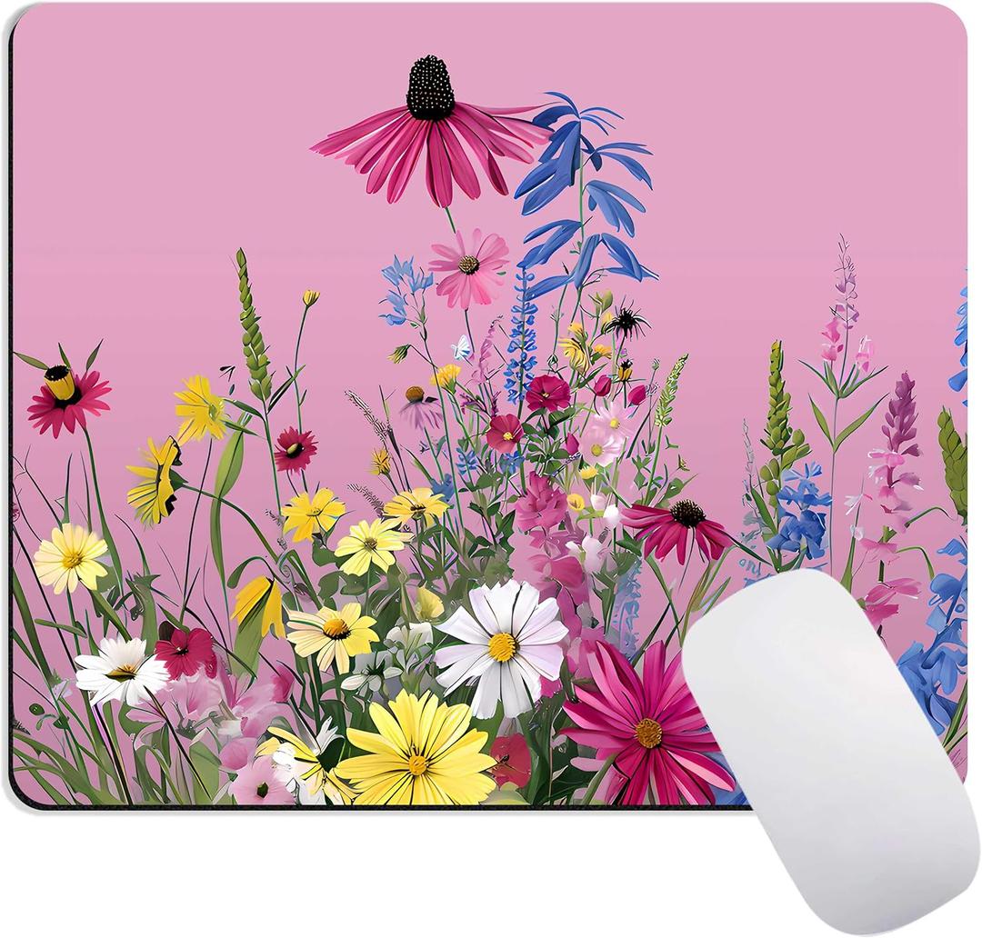 Flower and Plants Mouse Pad for Women, Pretty Floral Unique Design Mouse Pads for Desk. Cute Mousepad with Non-Slip Rubber Base for Notebooks Desktop Computers Office Supplies for Gaming, Working