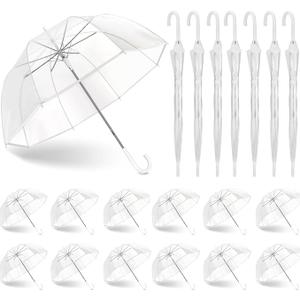 GEWURIZXY 20 Pcs Clear Umbrella Wedding Bulk 47 Inch Large Dome Rain Windproof Stick Umbrellas for Weddings Prom Graduation and Outdoor Events(White Handle) (Clear, 82CM 20PCS)