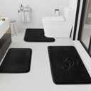HUXMEYSON Bathroom Rugs Sets 3 Piece, Non-Slip & Quick Dry Bath Mat Set, Ultra Soft Velvet Bath Rugs for Bathroom, Toilet and Shower Floor, Black