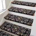 RORA Bullnose Carpet Stair Treads Non-Slip Stair Treads for Wooden Steps,Washable Stair Carpet,Floral Stair Rugs,Runner Indoor Stair Mats for Pets Elder,14pcs,29.5 ''x9.5 x1.5 '',Black