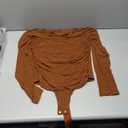 REORIA Womens Trendy Sexy Mock Turtle Neck Long Sleeve Sheer Mesh Ruched Going Out Bodysuits Tops (XX-Large, Brown)