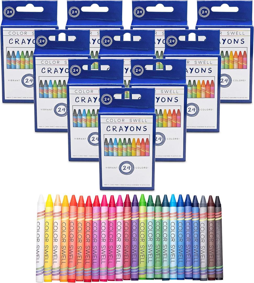 Color Swell Bulk Crayons, 10 Packs, 24 Colors Per Pack (240 Total)