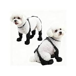 BECROWM Waterproof Dog Boots for Small/Medium Dogs Dog Paw Protectors Dog Suspender Boots AntiSlip Pet Shoes for Outdoor Walking, Reflective StayOn,DirtProof Comfortable Booties (Black, Medium)