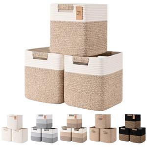 11 Inch Storage Cubes, 3 Pack Cube Storage Bins for Organizing, Cotton Rope Woven Baskets for Shelves, Bathroom, Kids Room, Closets, Baby Nursery