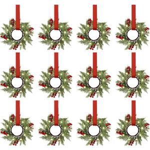 Xinnun 12 Pcs Mini Christmas Wreath for Cabinets Kitchen with LED Lights 8.66 Inch Lighted Hanging Red Small Christmas Wreaths with Berry for Kitchen Cabinet Fireplace Window Front Door Wall Decor