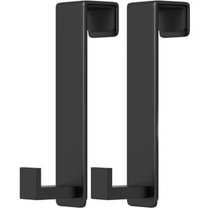 PMMASTO 2-Pack Over The Door Hooks - Rustproof Stainless Steel Door Hangers Fits for 1-3/4 Inch Thick Doors, Non-Marking and Tool-Free Easy Install (Black, L Shape)