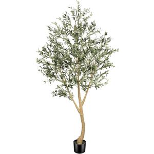 Realead 8ft Faux Olive Tree, Large Realistic Olive Trees Artificial Indoor, Tall Fake Olive Tree with Natural Wood Trunk and Lifelike Fruits for Home Office Decor