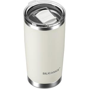 20oz Hygienic Stainless Steel Vacuum Insulated Tumbler w/ Easy-On/Easy-Off Lid - Removable slider, Double Wall 18/8 Travel Mug, BPA-Free, Fits Cup Holders, Premium Quality, Smart Value - Cream